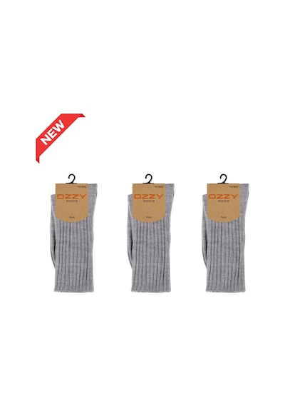 Ozzy Socks 3 Lü Kışlık Kadın Yünlü Uyku Çorabı Soft Touch Gri Renk Isı Tutucu Çorap Gri