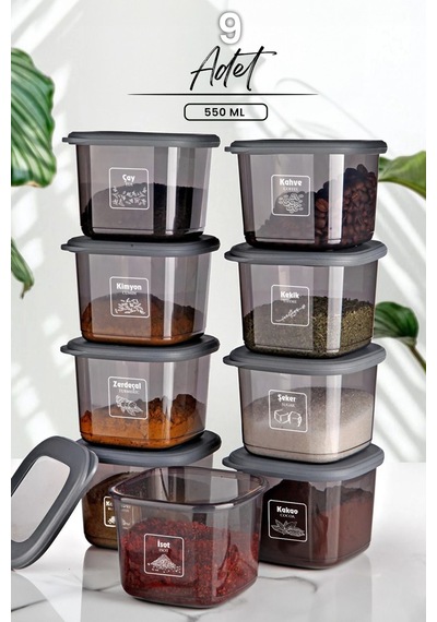 9'lu Etiketli Boly Kare Saklama Kabı Seti 550ml Diğer
