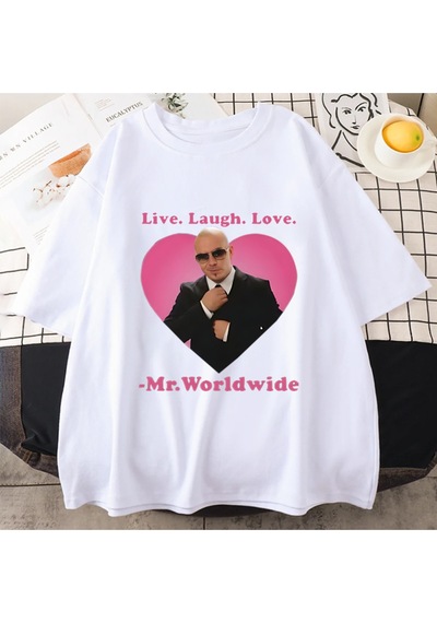 Flood Of Style Canlı Gülmek Aşk Sayın Dünya Çapında Pitbull Grafik T Shirt Moda Hip Hop Kısa Kollu Tişört Un Beyaz
