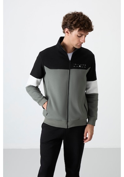 Tommy Life Çağla - Siyah Dik Yaka Renk Geçişli İçi Polarlı Erkek Eşofman Takımı - 85186 Yeşil - Siyah