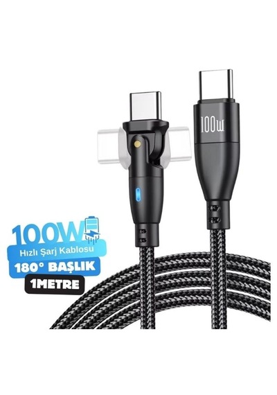 Type C To Type C Hızlı Şarj Data Kablosu Çevirici Dönüştürücü Adaptör 180 Derece 100w 1 Metre 100 Cm