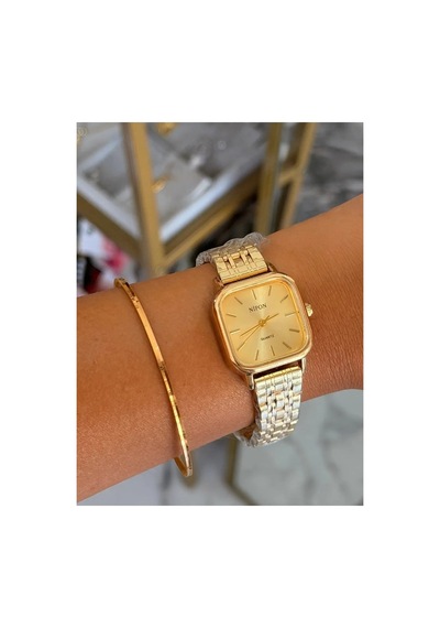 Gold Detaylı Kare Model Kadın Saat Altın