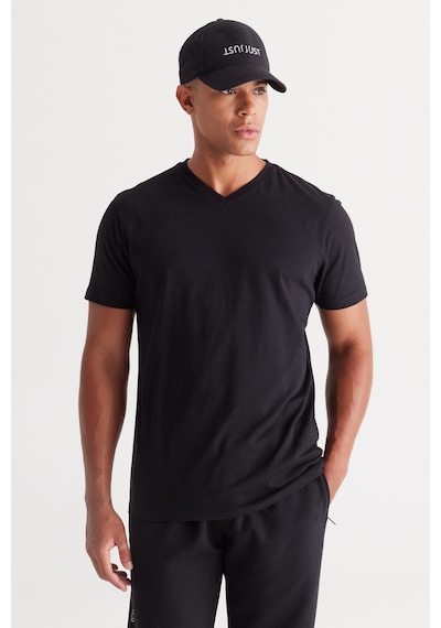 AC&Co / Altınyıldız Classics Erkek Sıyah-sıyah 2'li Paket Slim Fit Dar Kesim Pamuklu Basic Tişört Siyah