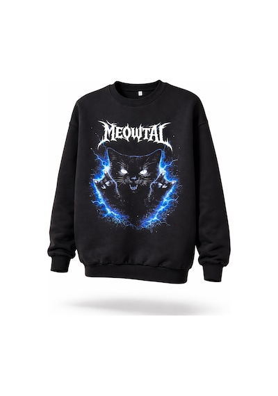 Dark Line Meowtal %100 Pamuk Unisex Siyah Oversize Sweatshirt Siyah