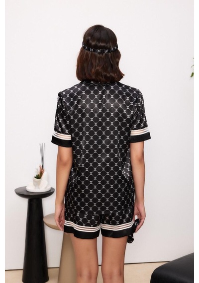 Pierre Cardin Siyah Saten Biyeli Kadın Pijama Şort Takımı 1325 Siyah