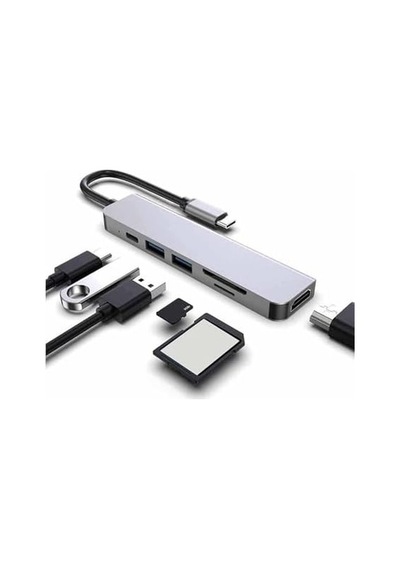 Hb-02 7in1 Hdmi Usb C Type C Hafıza Kartı Micro Kart Okuyucu Hub 4k A Kalite Metal