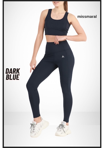 Kadın Lacivert Yüksek Bel Toparlayıcı Çift Cepli Spor Tayt Shades 1057 Lacivert