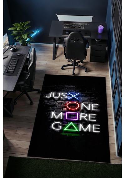 Just One More Game Neon Yazı Yıkanabilir Kaymaz Taban Halı Gnc6