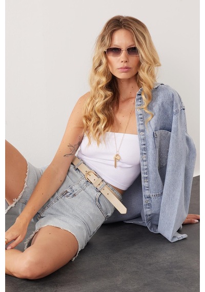 Tudors Kadın Regular Fit Klasik Kesim Pamuklu Açık Mavi Jean Kot Şort-39916 Açık Mavi