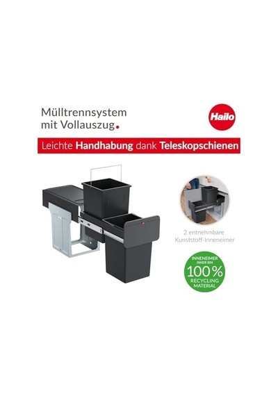 L Gömme Çöp Ayırma Sistemi 2 X 14 L 28 L Duo Çöp Ayırıcı Teleskopik Raylar Üzerinde Tam Çekmeli Çıkarılabi Çok Renkli