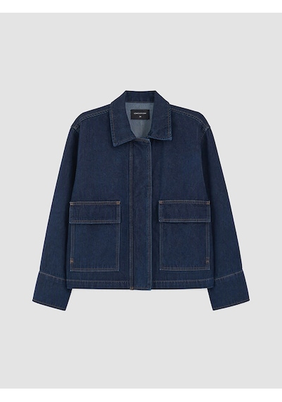 LC Waikiki Lcw Everyday İndigo Gömlek Yaka Kadın Jean Ceket Dark Rodeo
