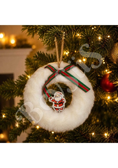 Yılbaşı Ağacı Süsü Beyaz Yuvarlak Noel Babalı Asma Süs Diğer