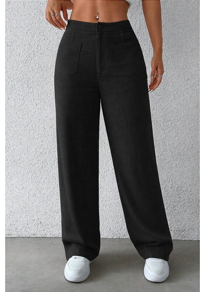 Cool Tarz Kadın Geniş Paça Pantolon Ön Cepli Rahat Kalıp Keten Günlük Ve Şık Pantolon Siyah Siyah Cool Tarz Kadın Geniş Paça Pantolon Ön Cepli Rahat Kalıp Keten Günlük Ve Şık Pantolon Siyah Siyah