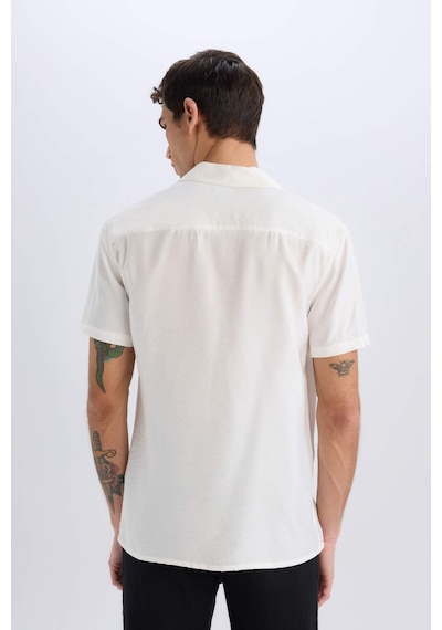 Defacto Modern Fit Yazlık Polo Yaka Basic Düz Kısa Kollu Gömlek V8406az25smwt34 Beyaz
