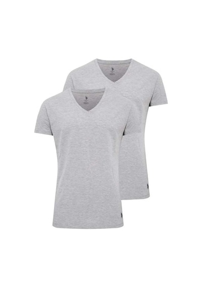 U.S. Polo Assn. 80194 Erkek Gri Melanj 2'li Kısa Kol V Yaka Atlet Gri Melanj