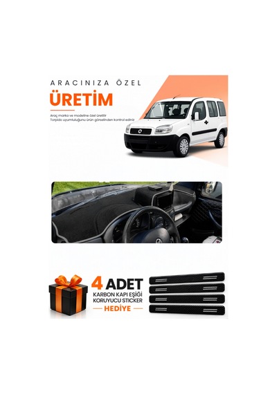 Fıat Doblo 2000-2008 Airbagsiz B.ekran Uyumlu Torpido Koruma Örtüsü Oto Kılıfı - Siyah Gri