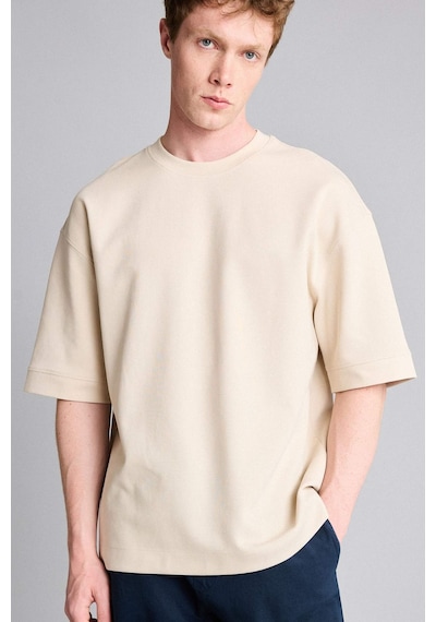 Defacto Loose Fit Bisiklet Yaka Kısa Kollu Ağır Kumaş Basic Bej Tişört B4844ax26aubg757 Bej-bg757