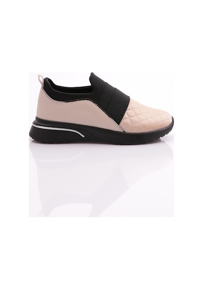 Dgn 204 Kadin Üstü Lastikli Kare Desenli Sneaker Ayakkabi 204-2494-R4981 Bej - Siyah