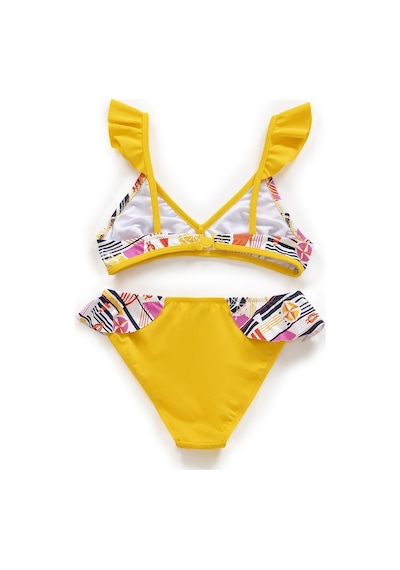 Endeep Kız Çocuk Desenli Volanlı Sarı Bikini Takımı Sarı