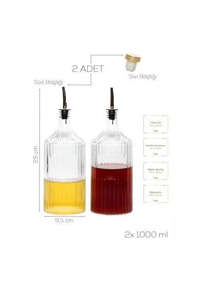 Porsima Viking 18114 2li 1000 Ml Cam Şişe Yağlık Sirkelik Çift Kapaklı Gold Altın