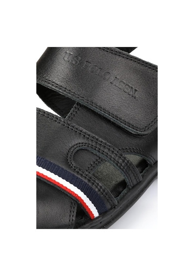 U.S. Polo Assn. Davın Hakiki Gerçek Deri Siyah Anatomik Taban Erkek Terlik 001