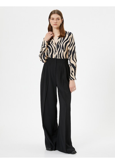 Koton Zebra Desenli Bluz Saten Düğmeli Klasik Yaka Regular Fit Bej Desenli 4sak60036uw 4SAK60036UW0D6