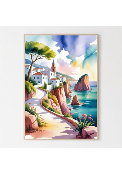 Albufeira Portekiz Suluboya Resim - Sahil Gezi Posteri