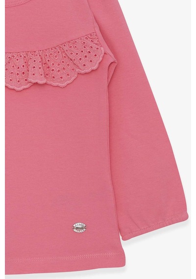 Breeze Kız Çocuk Uzun Kollu Tişört Fırıfırlı 3-8 Yaş, Pembe