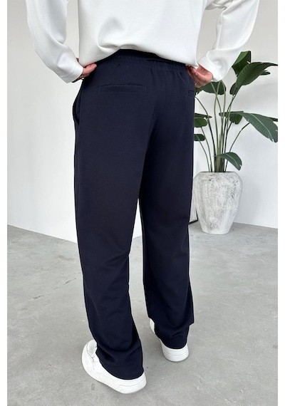 Lacivert Beli Lastikli Gabardin Baggy Pantolon Lacivert