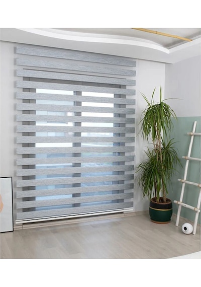 İthal Bambu Açık Gri Zebra Stor Perde Etek Dilimsiz Gri