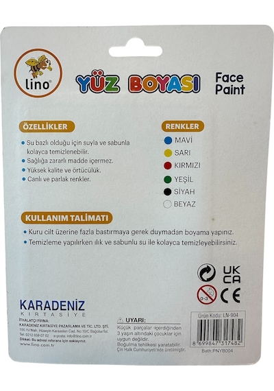 Lino Yüz Boyası 6 Renk Tablet Fırçalı Yıkanabilir Çok  Renkli