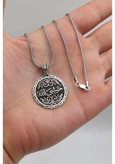 Hasbiyallah Yazılı - Allah Bana Yeter Yazlı 925 Ayar Gümüş Kolye Zincir 903218