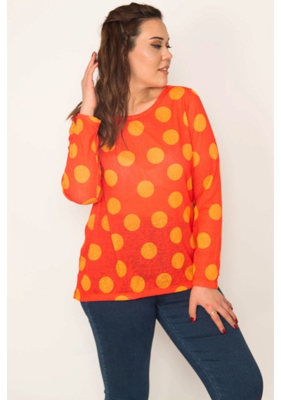 Şans Kadın Oranj Puan Desenli Bluz 65n33399-oranj Oranj