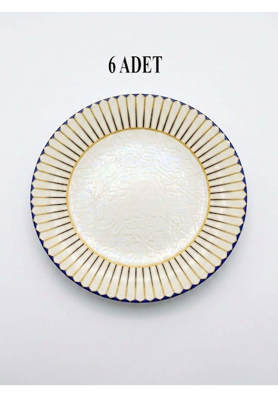 Seramik Tatlı Tabağı Dijital Baskılı Desen 6 Lı Set 17 Cm Şık Dekoratif Mavi