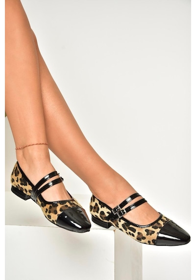 Fox Shoes U725512102 Leopar Desenli Kadın Babet Leopar-süet Leopar