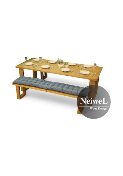 Neiwel Doer Doğal Ahşap Banklı Yemek Masası Takımı-100-180 Takım Açık Ceviz