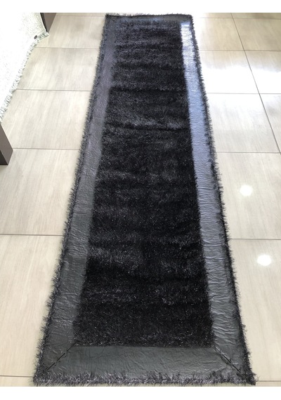 Saray Halı Simli Deri 80X300 Siyah Derili Simli Yolluk 3 Metre !