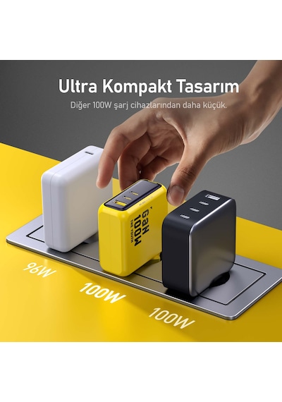 Aohi Youth 3 Portlu 100w Şarj Adaptörü, Led Ekranlı 140w Hızlı Şarj Kablosu Seti