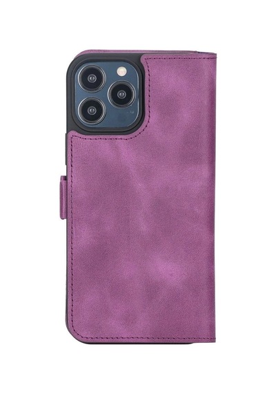 Apple İphone 13 Pro Max Uyumlu Deri Cüzdanlı Kılıf Rustik Mor