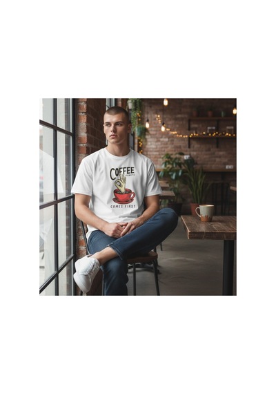 Urbantrendstore Unisex Kahve Temalı Oversize Fit Rahat Geniş Salaş T-shirt Günlük Tişört Beyaz