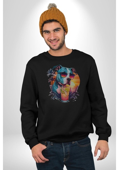 Tatil Köpek Soğuk Kokteyl İçeçek Unisex Siyah Baskılı Sweatshirt Siyah