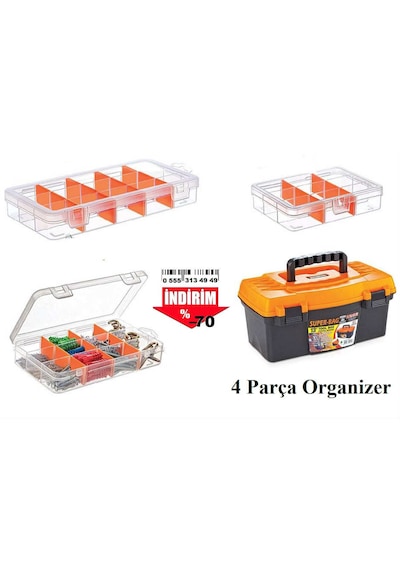 4 Parça Organizer Saklama Kutusu Plastik Bölmeli Alet Çantası