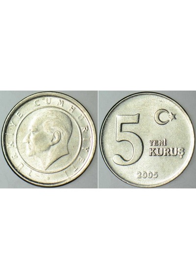 Türkiye Cumhuriyeti 5 Yeni Kuruş 2005. Çil - Kondisyon.