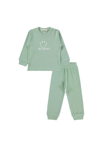 Minidamla Gülen Yüz Baskılı 1-6 Yaş Pijama Takımı - Yeşil Mint