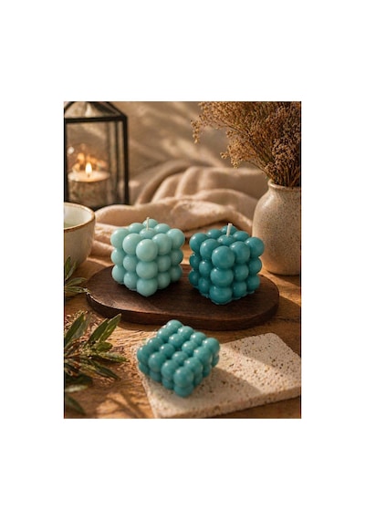 Turkuaz Bubble Mum Seti % 100 Soya Wax Dekoratif Şık Tasarım, Modern Ev Dekoru & Hediye Seçeneği Turkuaz