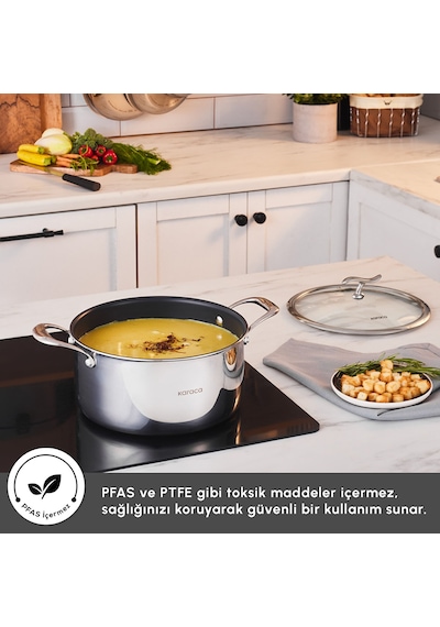 Karaca Plasma Steel 316+ 3Ply Yanmaz Yapışmaz Çelik Tencere 24 cm