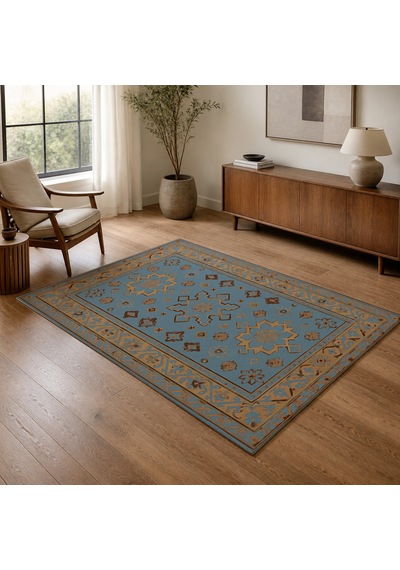 Kartela Halı Rustik Halı Jüt Taban Dokuma Halı Mavi - 60 X 90 Cm