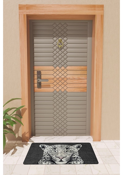Rugmood Modern Dijtal Baskı Siyah Kaplan Kapı Önü Paspası Çok Renkli