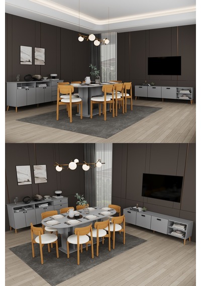 Lüks Yemek Odası Takımı 3 Parça %100 Mdf Konsol Yemek Masası Tv Ünitesi Yt02 Kül Gri Lüks Yemek Odası Takımı 3 Parça %100 Mdf Konsol Yemek Masası Tv Ünitesi Yt02 Kül Gri