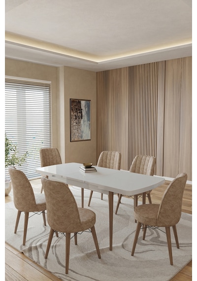 Toce Home Leva 80x130 Açılabilir Beyaz Masa Yemek Odası Takımı Mutfak Takımı 6 Adet Sandalye-cappicino Bej Toce Home Leva 80x130 Açılabilir Beyaz Masa Yemek Odası Takımı Mutfak Takımı 6 Adet Sandalye-cappicino Bej